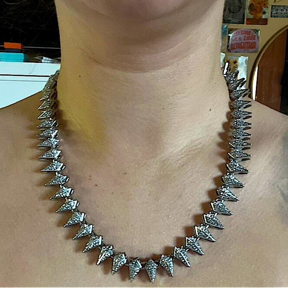 Silver Spiked Crystal Chain Unisex Necklace